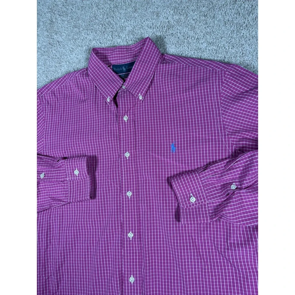 Polo Ralph Lauren Mens Large Custom Fit Pink Check Button Down Shirt Long Sleeve